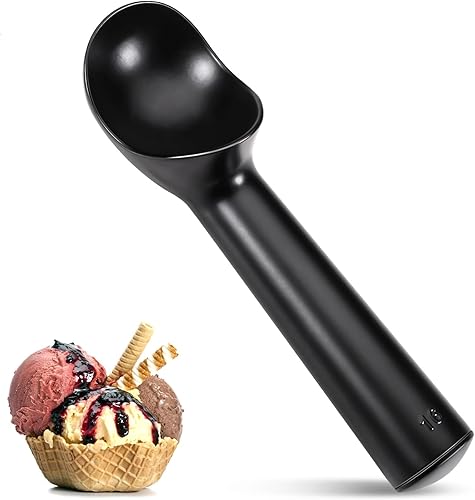 Cuchara grande de helado de 7 pulgadas, antiadherente, anticongelante, cuchara de helado de aluminio, color negro