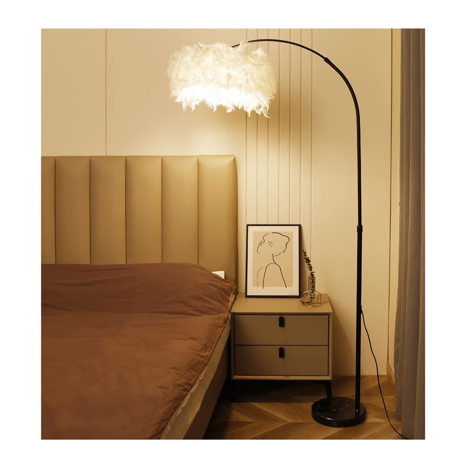 Światło pionowe Lampa podłogowa z piórami Minimalistyczny salon LED, gabinet, sypialnia, stojąca lampa przy łóżku (bez źródła światła) Lampy Stojące(Czarny)