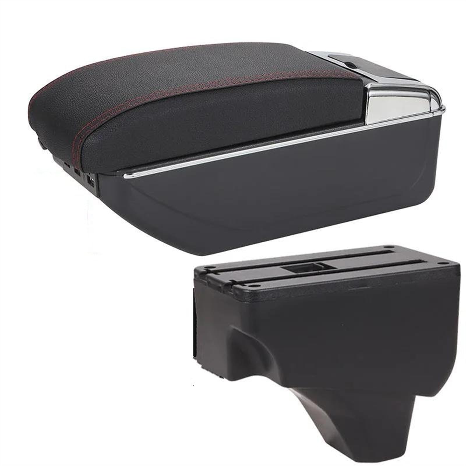 Car Armrest Box 2019-2024 Storage Ashtray Retrofit Parts Interior Detail Accessorie For Peugeot 208 2008(B1 Black red 7USB)