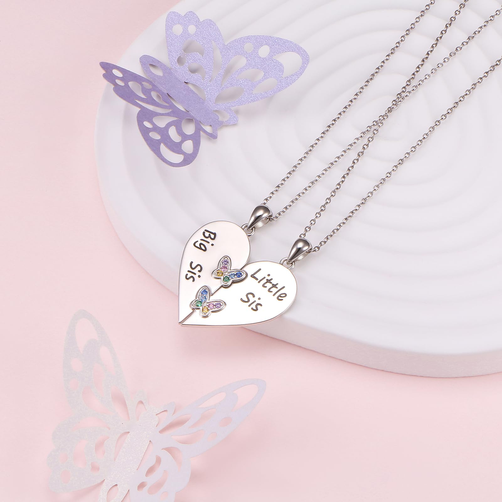 Mutter und Tochter Kette 925 Sterling Silber Schmetterling Mond und Stern Rose Herz Halsketten Anhänger Halskette für Frauen Schmuck Geschenke für Mama Tochter
