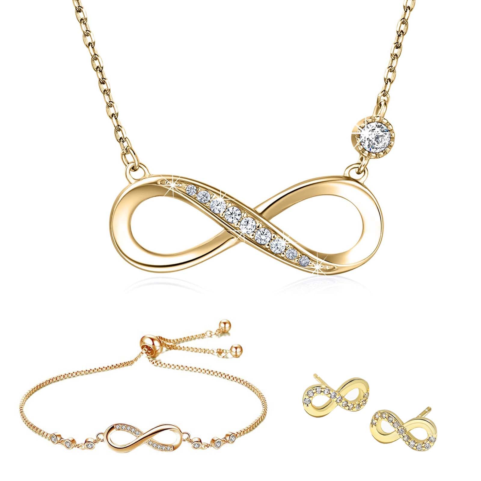 Bcenoilua Juegos de Joyas Collar Colgante Pulsera y Pendientes de Plata 925 con Circón Pendientes Pulsera Collar Colgante con Símbolo de Infinito para Mujer Niña Ajustable Conjunto de Pulsera y Collar