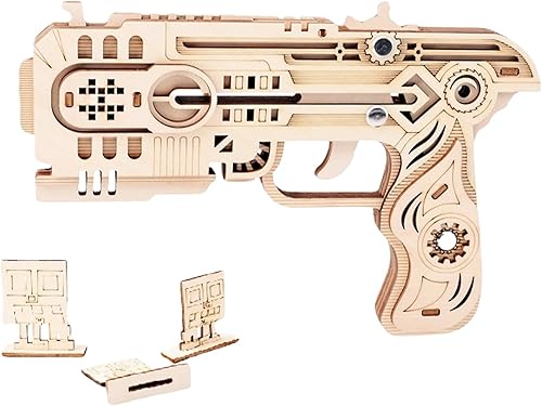 Rompecabezas de madera 3D, pistola de banda de goma, pistola de juguete de madera, kits de modelos mecánicos para construir, bricolaje