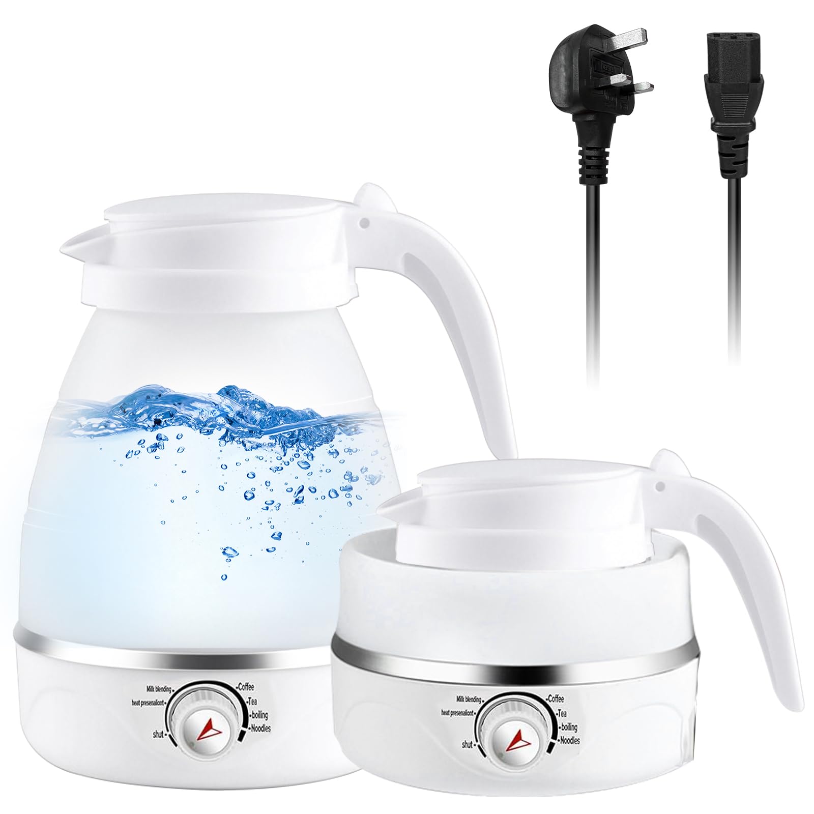 UCHUANG Travel Foldable Electric Kettle，Portable Food Grade Silicon Water Heater，0.6L Small Collapsible Hot Water Boiler For Coffee Tea，600W Fast Boiling Auto Shut Water Kettle Electric - White