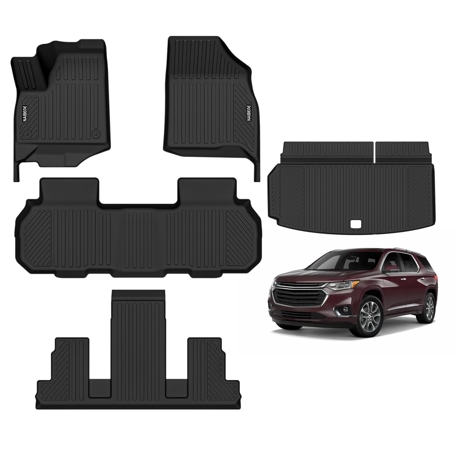 Naibeve Floor Mats for 2018-2023 Chevrolet Traverse 7 Seats Bucket Seats (for 2024 Traverse Limited)-All Weather Custom Fit for Chevy Traverse Floor Mats & Cargo Mat Waterproof Interior Accessories