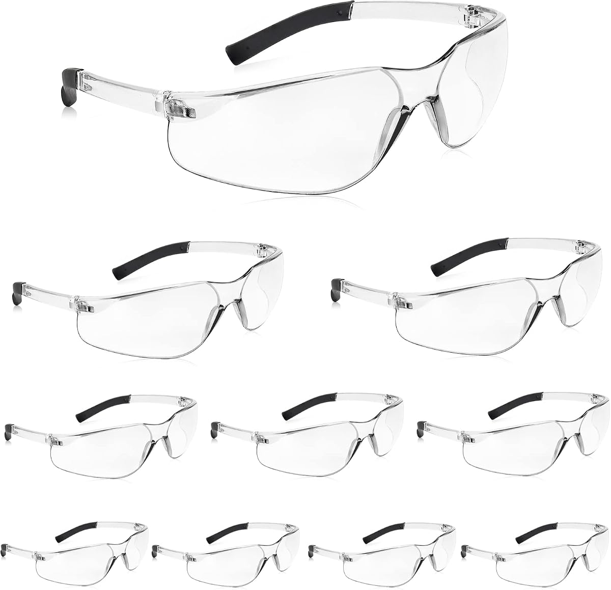 10pack Clear Safety Glasses Ansi Z87.1 Eye Protection Glasses | Bulk Safety Glasses, Scratch Resistant, Impact Resistance, with Silicone Legs, for Lab, Nurses, Workers, Architect, Yard Work