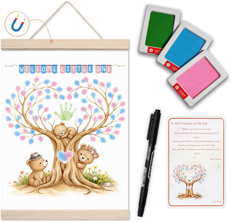 VERIDITAS Fingerprint Tree Guest Book, Magnetic Frame, Bunny, White