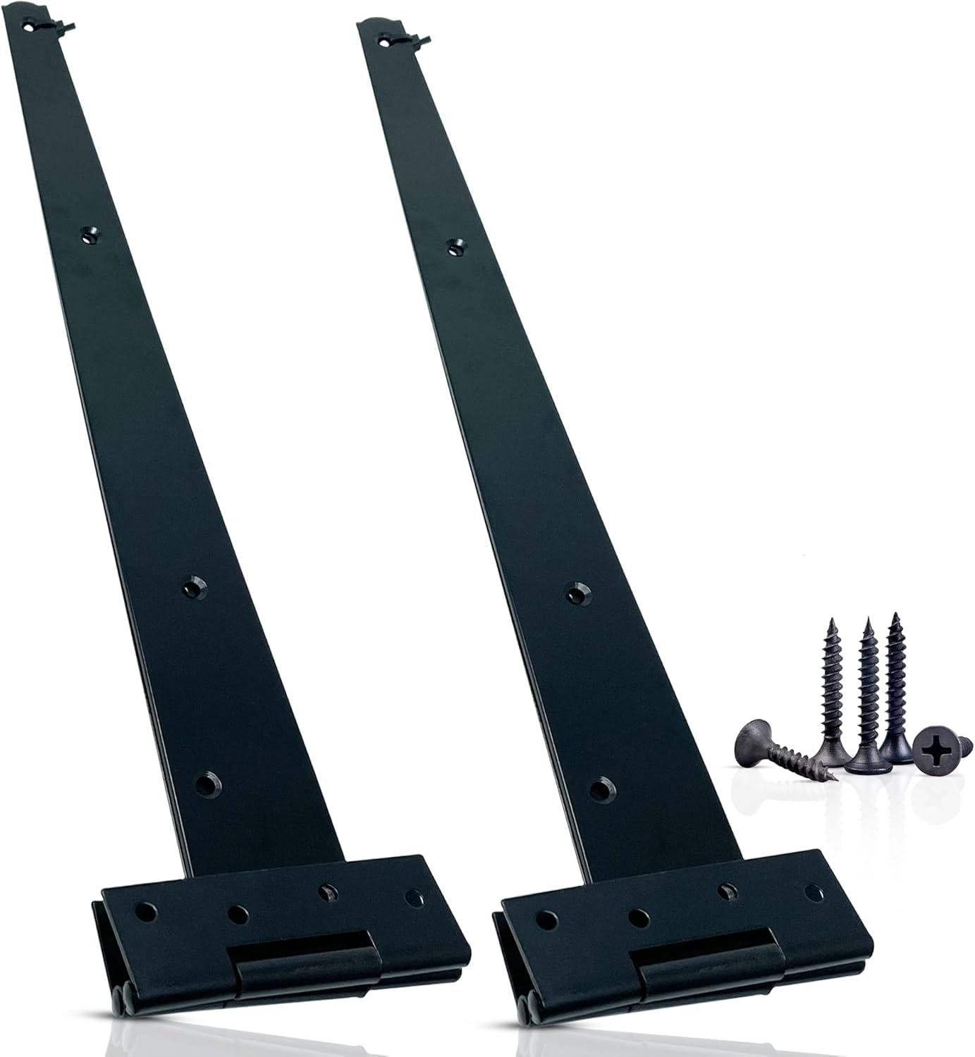 ZAVIA Garden Gate Hinges for Wooden Shed - 16 Inch 2Pcs Weather & Rustproof Powder Coating Metal Tee Strap Black Door Hinges for Garden Shed, Window, Fence, and Barn Gates โ image 1