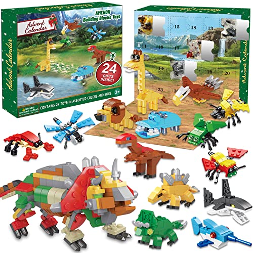 AMENON 24 Pack Building Block Toys Christmas Advent Calendar 2023 for Kids, 24 Days Countdown Dino Jungle Sea Animal Stem Toys Holiday Xmas Stocking Stuffers Gifts for Boys Girls Party Favors