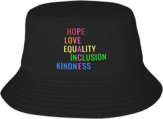 Love Peace Equality Inclusion Kindness Hope Bucket Hat for Men Women - Sun Protection Fisherman Hat, Lightweight Foldable Casual Outdoor Summer Hat for Beach, Fishing, Hiking (Black)