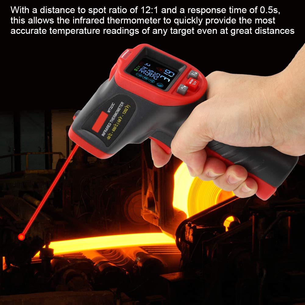 WT323C ‑50 ℃ ‑650 ℃ Termometro Industriale, Termometro a Infrarossi, Tester di Temperatura Portatile, Precisione del Display di Misurazione 0, 1 (non Adatto per Misurare la Temperatura Corporea）