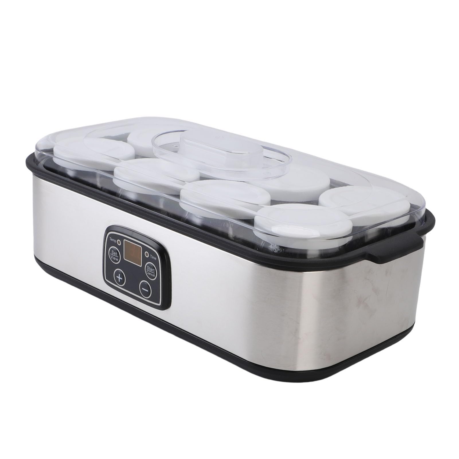 Fdit Máquina Yogurtera Automática 8 Tarros de Vidrio 180ml Cada Temporizador 48H Pantalla LCD Acero Inoxidable Control Automático de Temperatura para Yogur Casero (Enchufe europeo 220V)