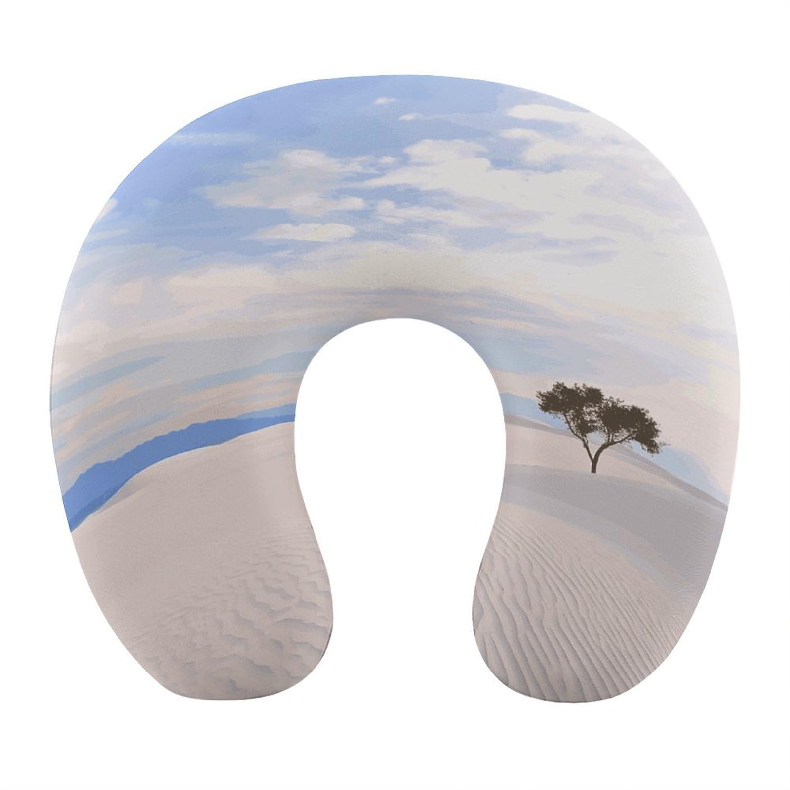 FekiLoot Romantic White Sand Landscape Travel Pillow U Shaped Neck Pillow Comfortable Memory Foam Pillow Portable Soft Headrest Lightweight Neck and Head Support for Planes Trains Self-Driving Cars