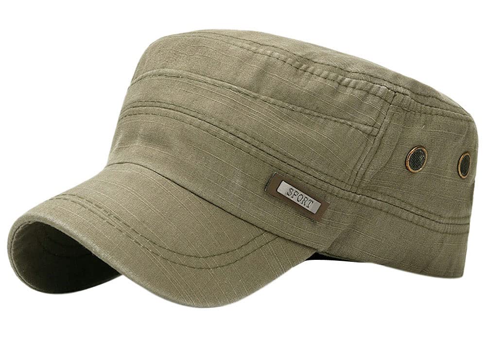 Kangqifen Vintage Distressed Army Cap Washed Cotton Military Cadet Hat for Men Women ArmyGreen