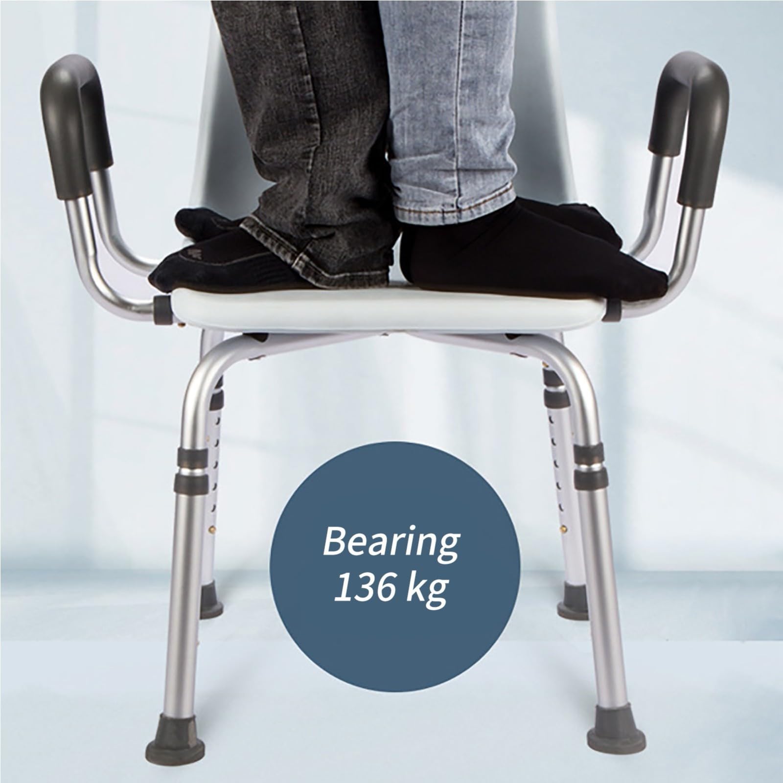 Silla De Ducha Asiento De Ducha Silla De Baño Taburete De Ducha Antideslizante Asiento Regulable En Altura Silla De Baño con Respaldo Y Reposabrazos, Taburete De Baño, 136Kg