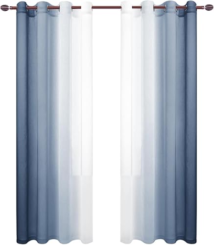 Miniatura 8 de DWCN - Juego de 2 paneles de cortinas traslúcidas ombré, de lino sintético con ojales de semigasa en la parte superior, para dormitorio y sala de
