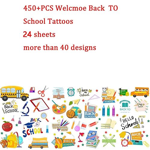 Miniatura 2 de CupaPlay 440 piezas de tatuajes temporales de bienvenida de regreso a la escuela, suministros de recuerdos de fiesta, suministros para el primer 100