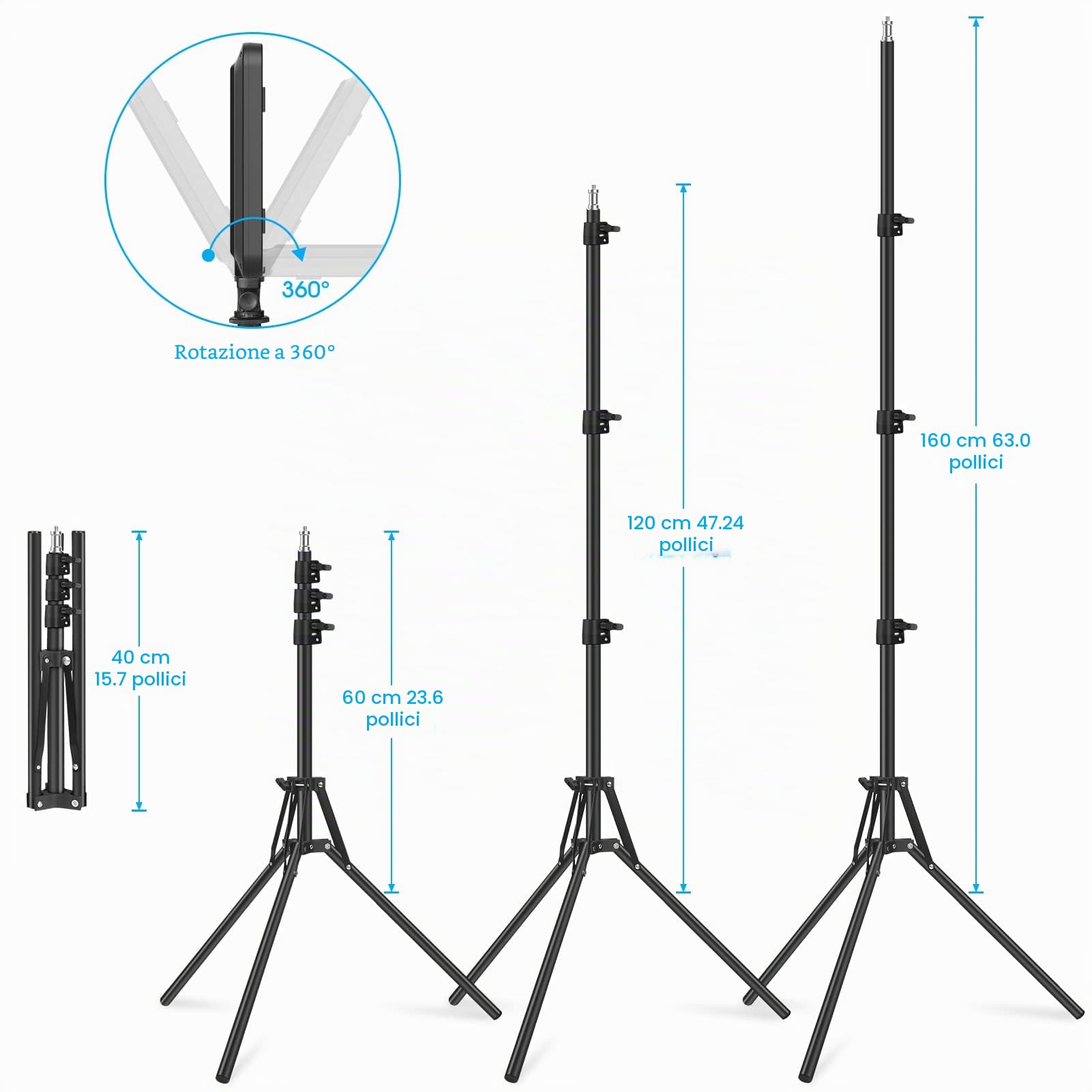 2pz Luce Video Led con Stativo 160cm, Obeamiu Faretto Led Dimmerabile 2500K-8500K Luci Video illuminazione per Fotografia Foto di Prodotti, Personaggi, Youtube, Videoconferenze, Chiamate, Zoom