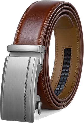 Founders & C Mens Ratchet Belt 1 3/8",Leather Dress Belt Adjustable with Click Sliding Buckle Trim to Exact Fit