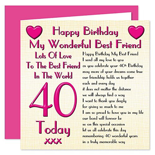 Best Friend 40th Happy Birthday Card - Lots Of Love To The Best Friend In The World - 40 Today