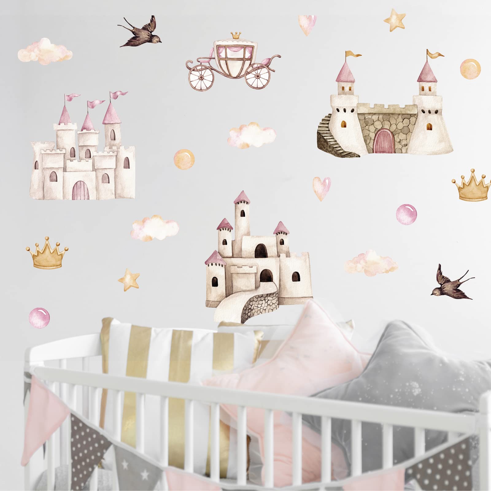 Stickerscape Fairy Princess Wall Stickers (Pink Castles) | Fairy Princess Wall Stickers for a Children's Bedroom or Nursery | Easy to Apply and Cleanly Removable