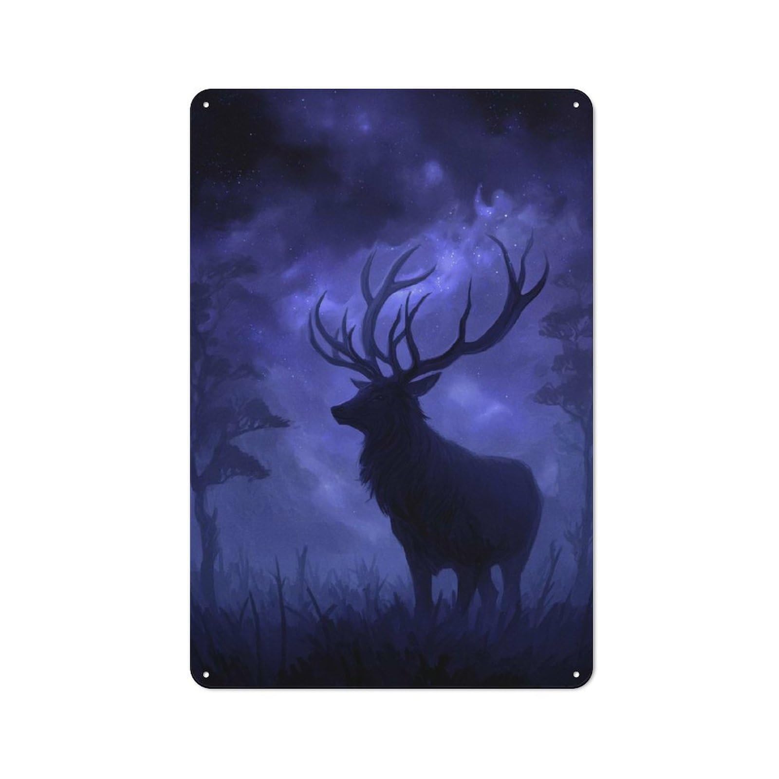 Junmoney Style-2 Old Style Majestic Stag In A Starry Night Decorative Tin Plaque 30X20cm, Bar Wall Plaque For Bar, Kitchen, Garage Or Games Room