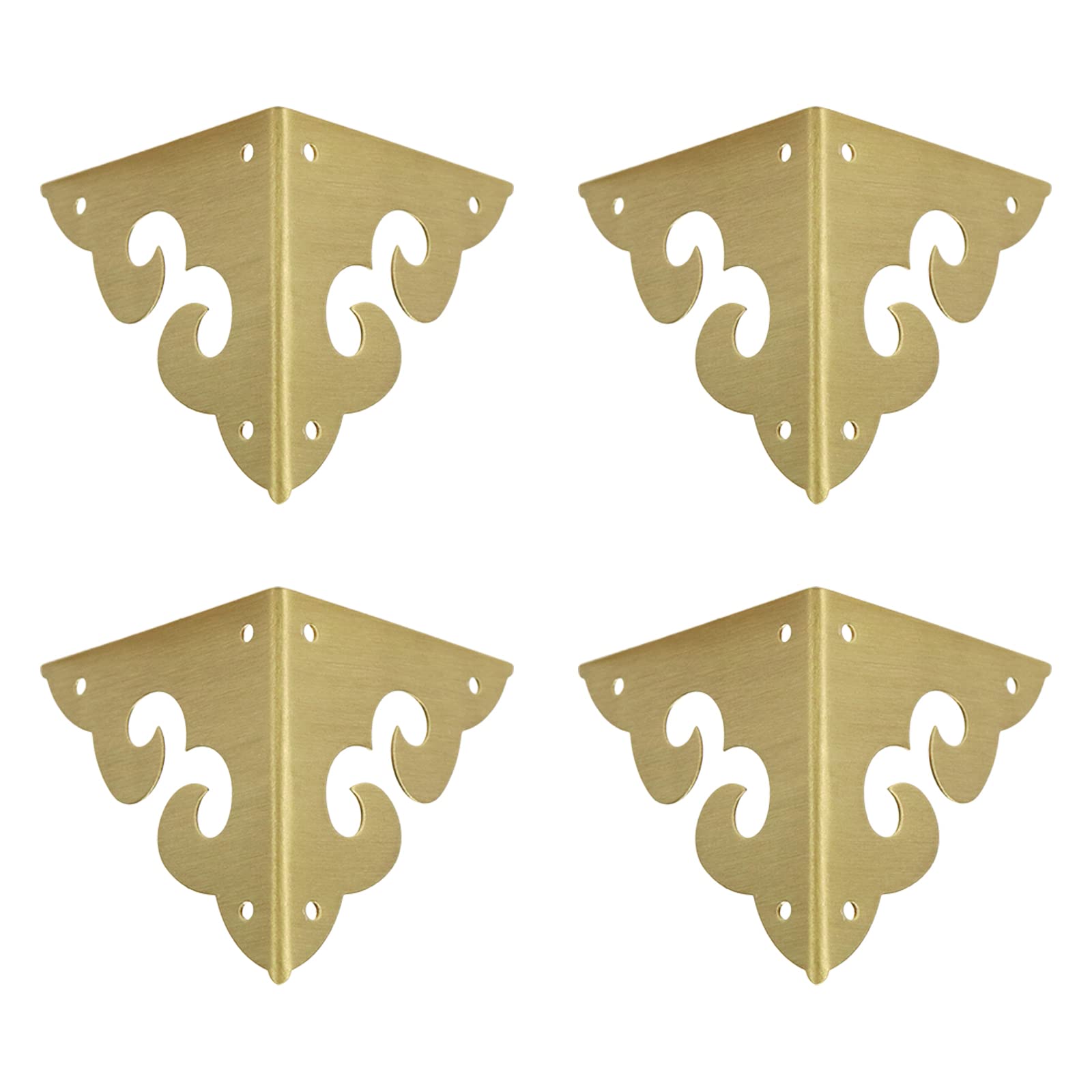 Coshar Vintage Pure Brass Corner Protectors Decorative Box Corner Protector Triangle with Screws for Wooden Jewelry Box Decorations, 4pcs (1.8")