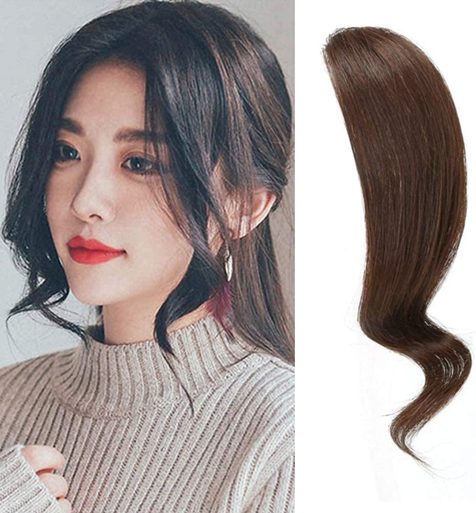 1 pcs Wave Side Bangs Real Human Hair Clip in Bangs Wave Fringe Hair Extension (Brown Black)