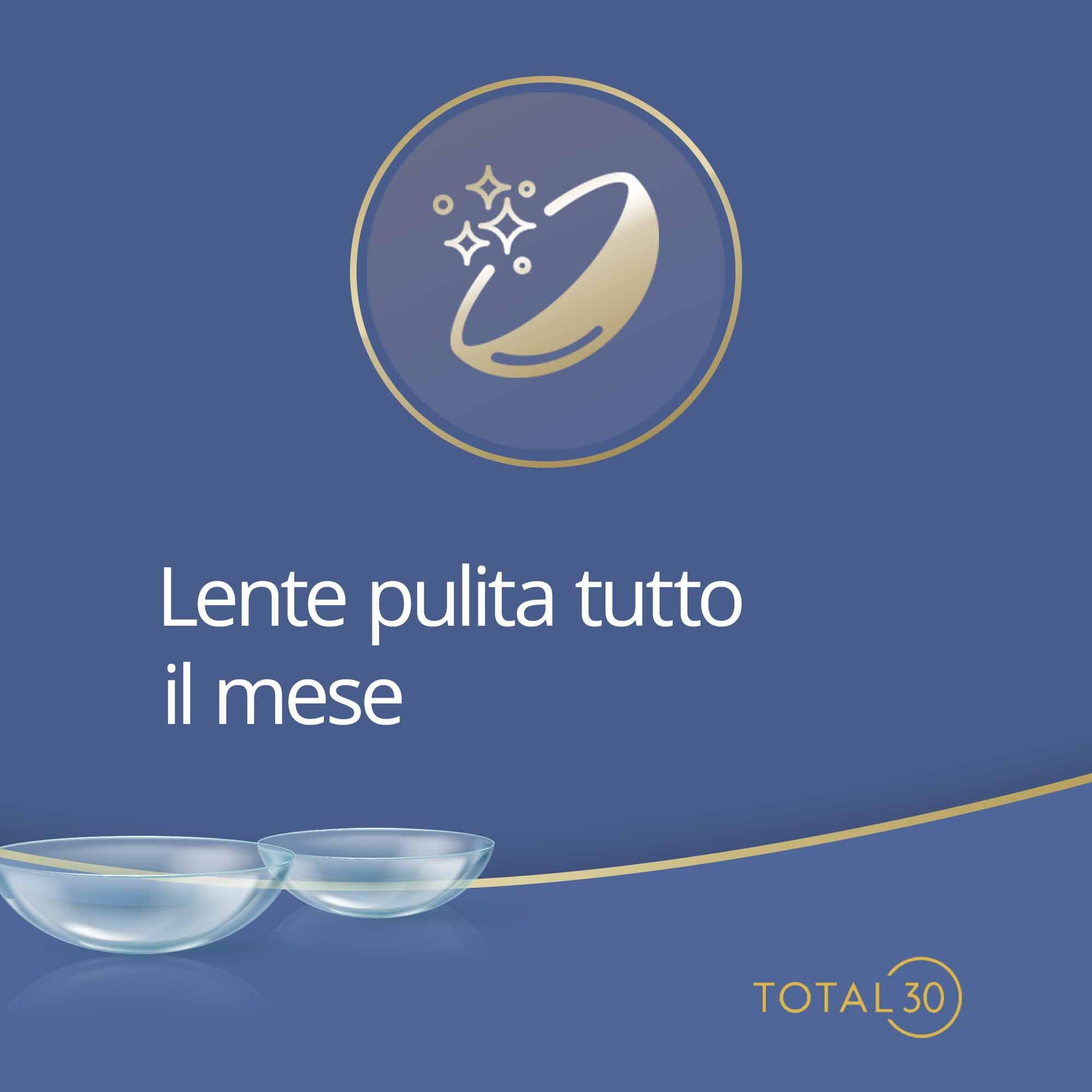 TOTAL30 lenti mensili | 3 pz | +02.50 dpt | Lenti a contatto pulite per tutto il mese. Quasi como non averle anche al giorno 30. CB 8.4 mm e DIA 14.2 mm