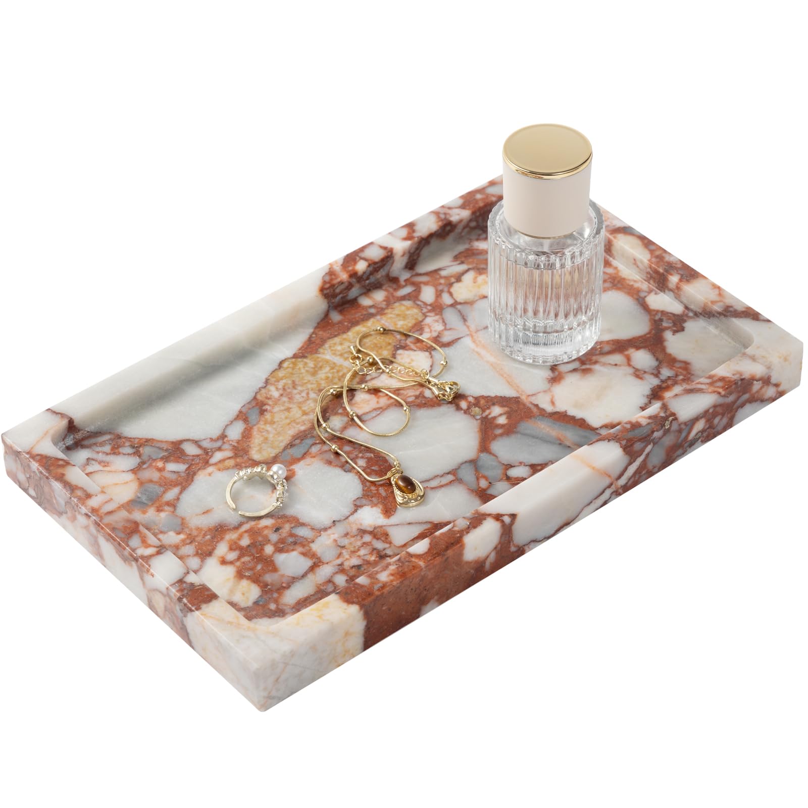 Vassoio rettangolare in marmo rosso scuro, 25 x 15 cm, organizer per bagno e toeletta, vassoio per gioielli, decorazione per bancone della cucina, in pietra naturale