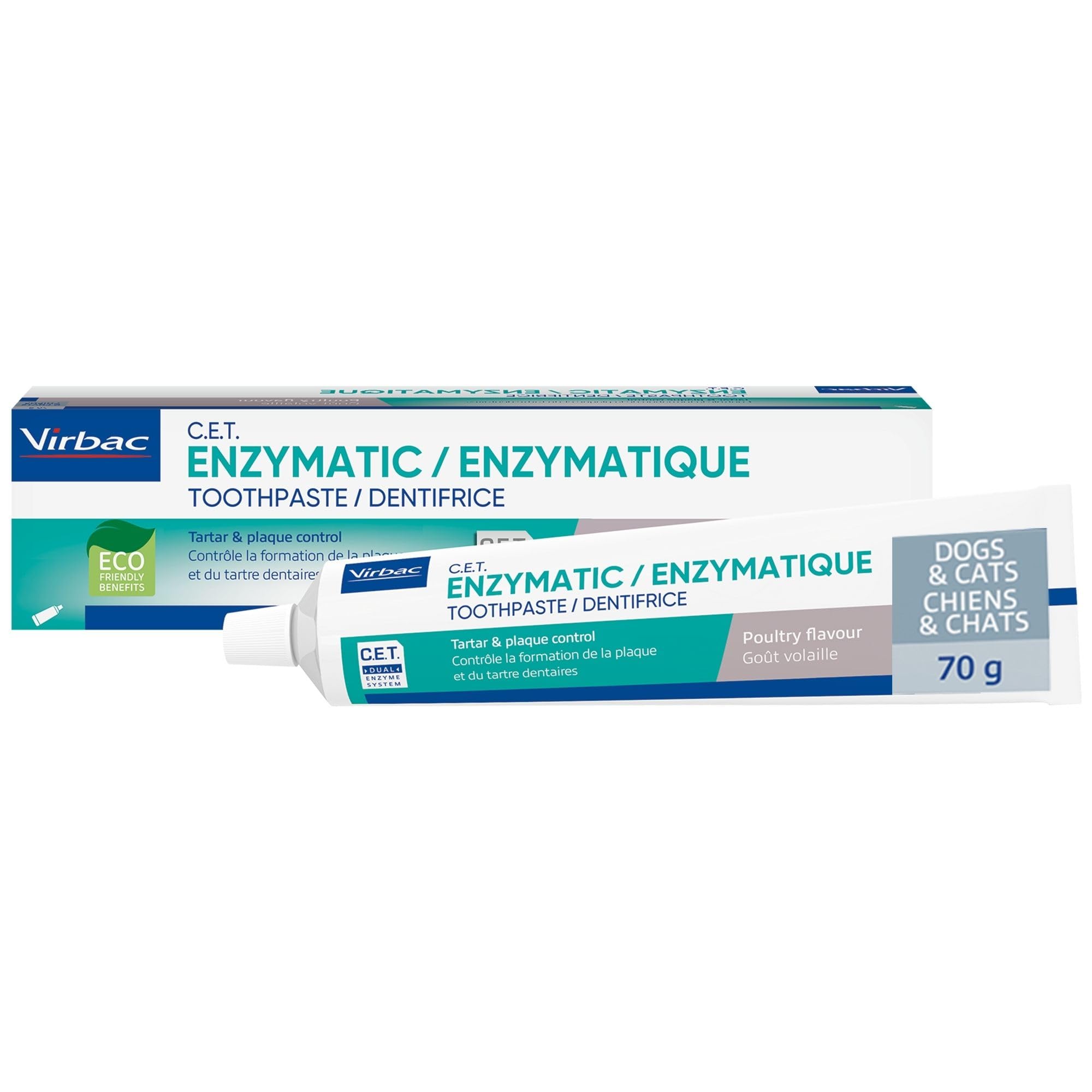 Virbac C.​E.​T. Dentifricio enzimatico per animali | Confezione Tripla | 3 x 70 g | Dentifricio aromatizzato al pollame per cani e gatti | Da utilizzare con uno spazzolino adatto agli animali