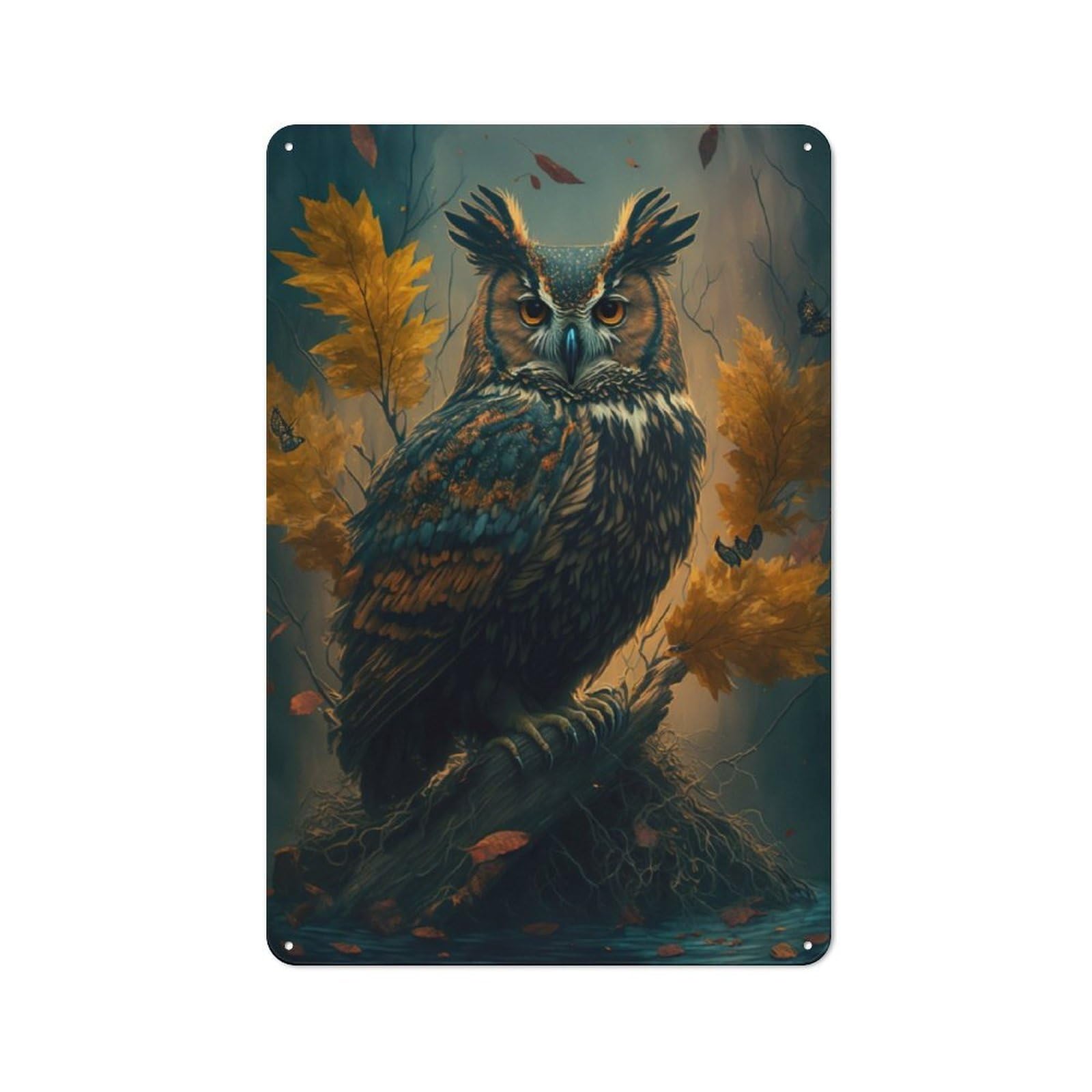 Junmoney Fantasy Owl Vintage Tin Sign 30X20cm Featuring For Workshop Wall, Gift For Metal Sign Collectors During The Christmas Season