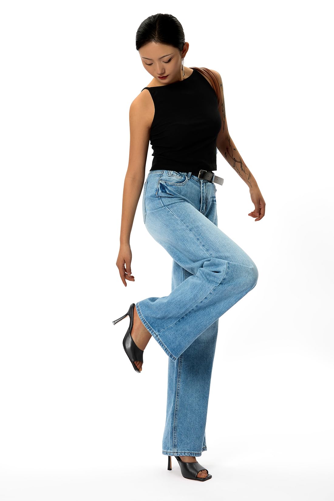 Castamere Mujer Cuadrada Abierta Punta Sandalias Alto High Aguja Heel Slip-on Mules Zapatos Dress Casual Verano Zapatos 9 CM Heels