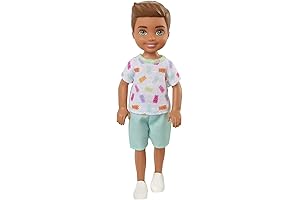 Barbie Chelsea Doll: Cute Boy with Brown Hair, Blue Eyes, T-shirt, Shorts & Shoes