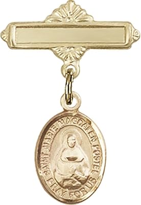 Gold Filled Baby Badge with Marie Magdalen Postel Charm and Polished Badge Pin 1 X 5/8 inches