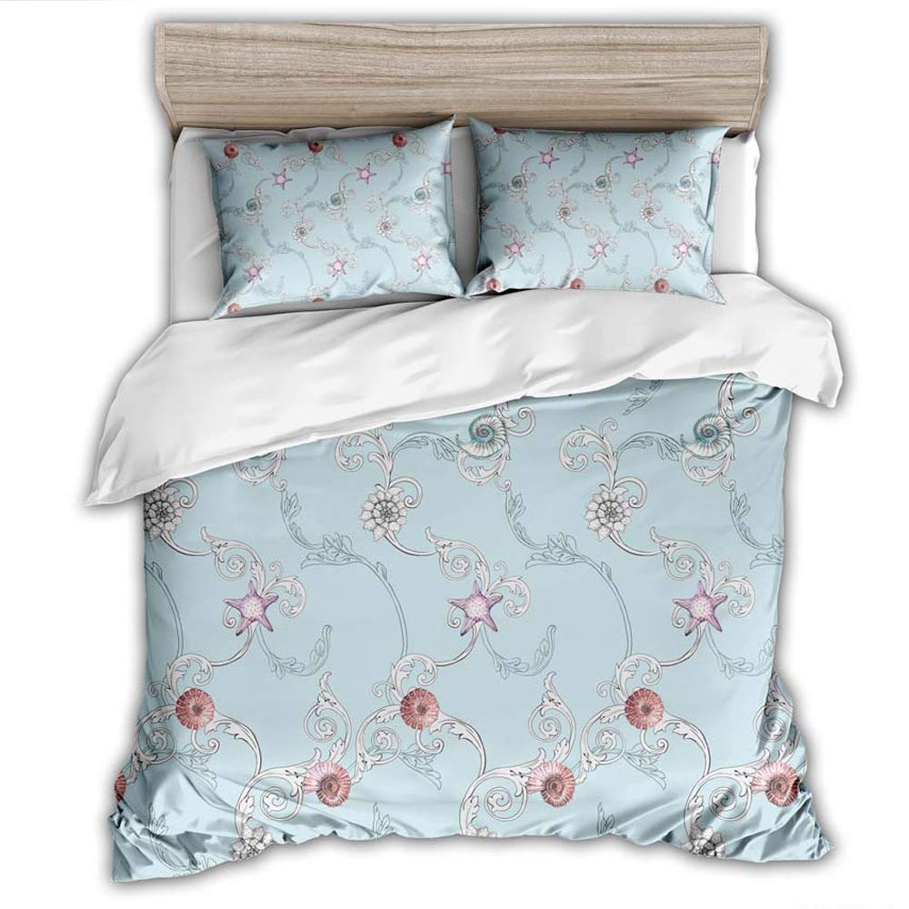 Housse de couette océan anti-plis en microfibre bleue avec taies d'oreiller