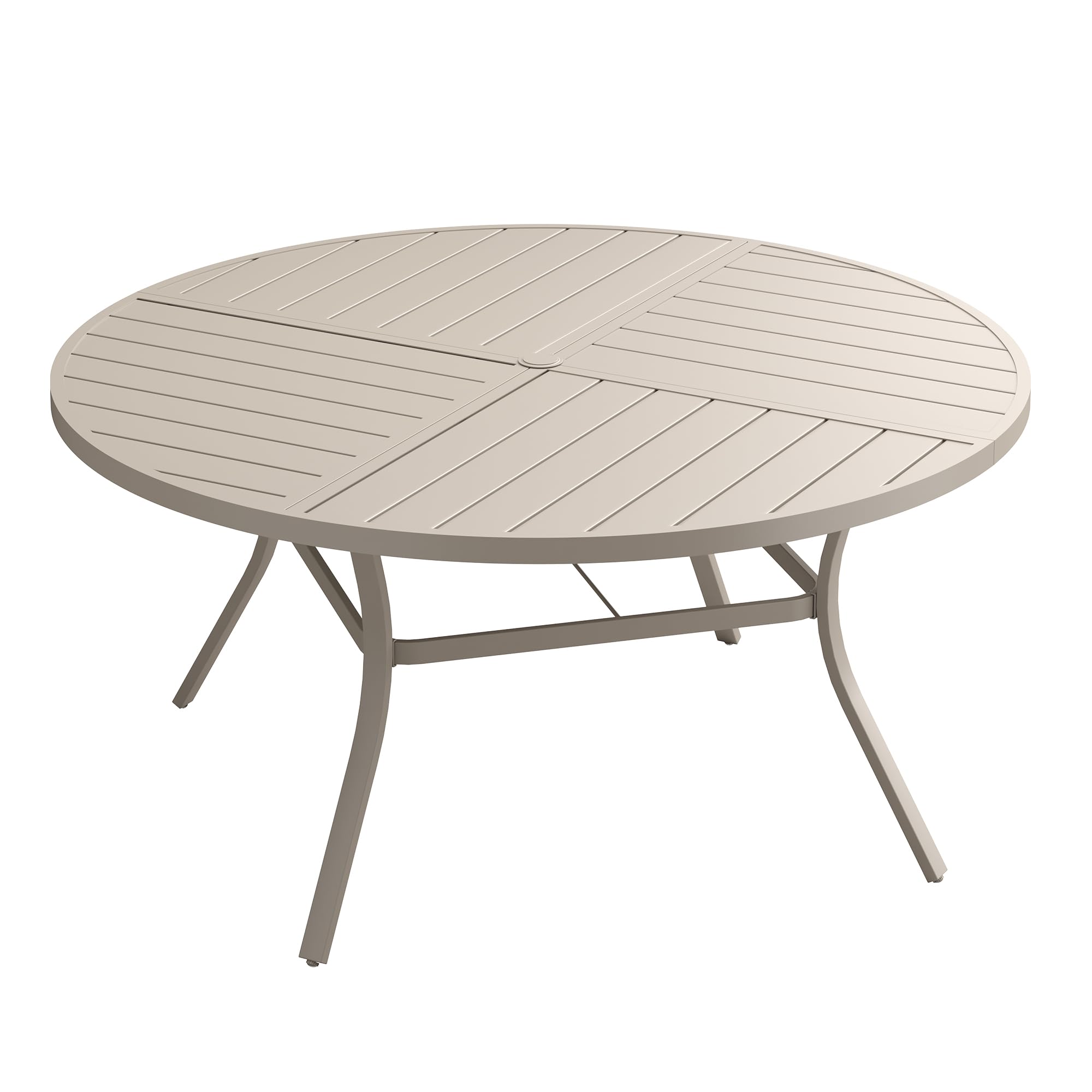 VICLLAX 50" Round Outdoor Table, Patio Dining Table for 6 with Umbrella Hole for Garden Lawn Deck Backyard, Sandshell