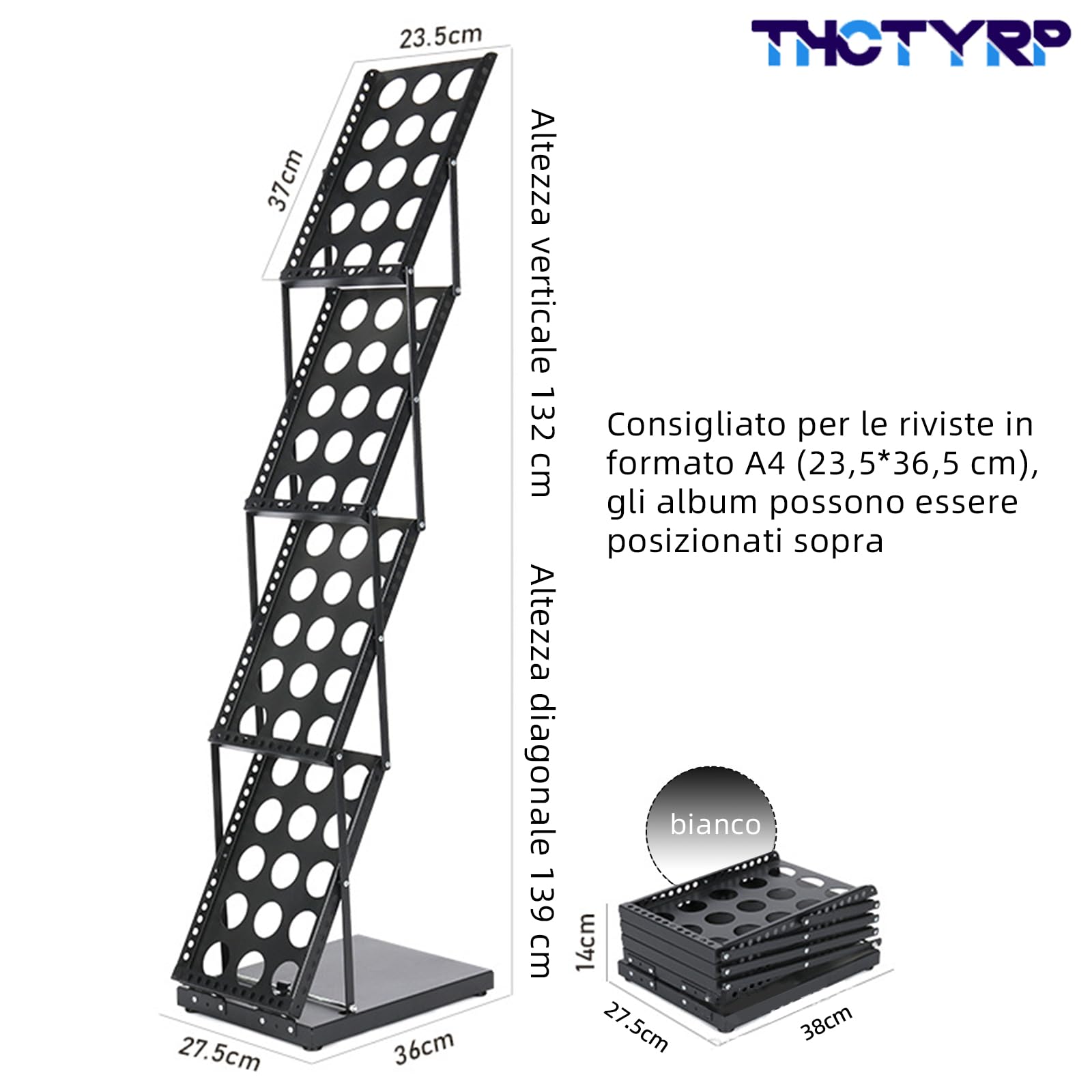 Supporto per catalogo, portariviste pieghevole a 4 strati, formato A4, supporto per brochure su un lato, supporto verticale per riviste alla moda