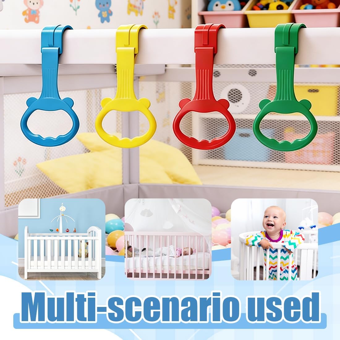 4 Piece Ring Playpen for Baby, Multicoloured Rings for Baby Bed and Plastic Cradle Playpen, Suitable for Infants, Young Children, Learn Standing