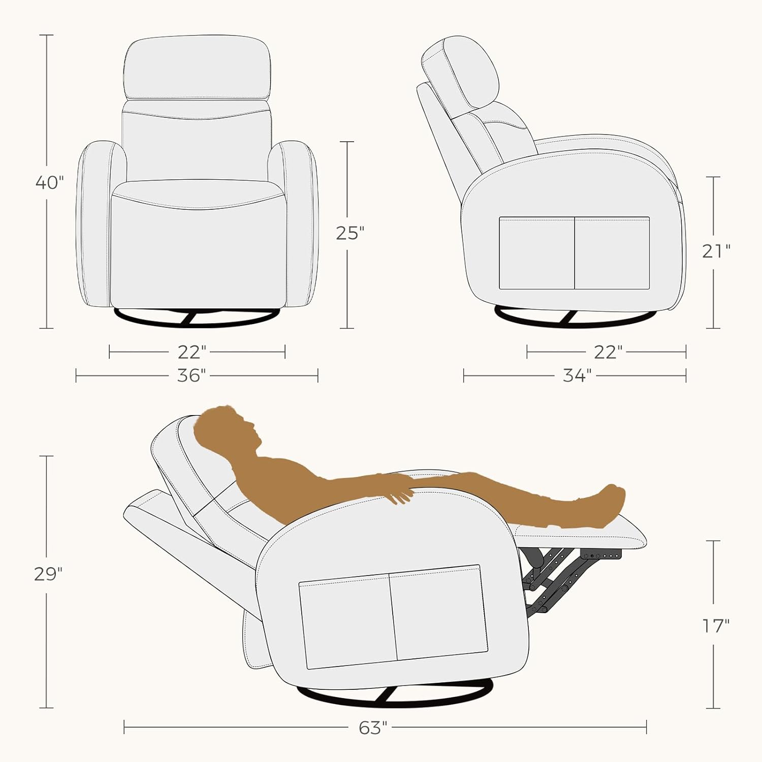 Dual Motors Power Recliner with Adjustable Headrest, Electric Swivel Rocker Recliner for Nursery, Glider Reclining Rocking Nursery Chairs for Small Space, Living Room, Bedroom, Chenille Camel