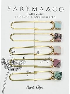 5pcs Minimalist Handmade Natural Stone Planner Clip Paper Clips for Wedding Invitations Journal Calendar Bookmark Book tag Travelers Notebook Accessories Teacher Appreciation (Rhodonite combo square)
