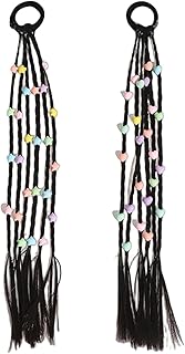El Regalo 2PCs Cute Beaded Ponytail Hair Extensions Rubber Band- Stars & Hearts Beaded Braid Hairpieces for High Ponytail for Kids/Teen Girls/Women-picture-16
