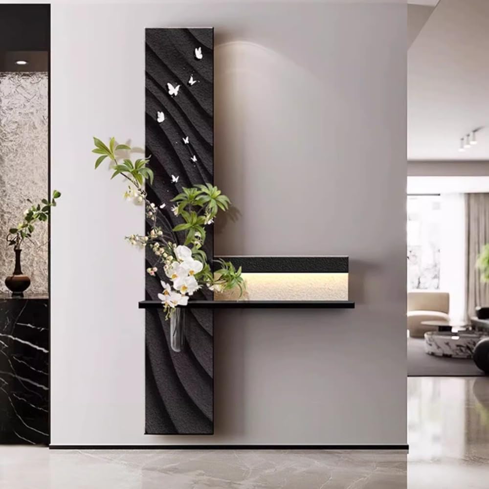 Décoration murale LED 31,5x15,7 pouces avec longue étagère et plante artificielle