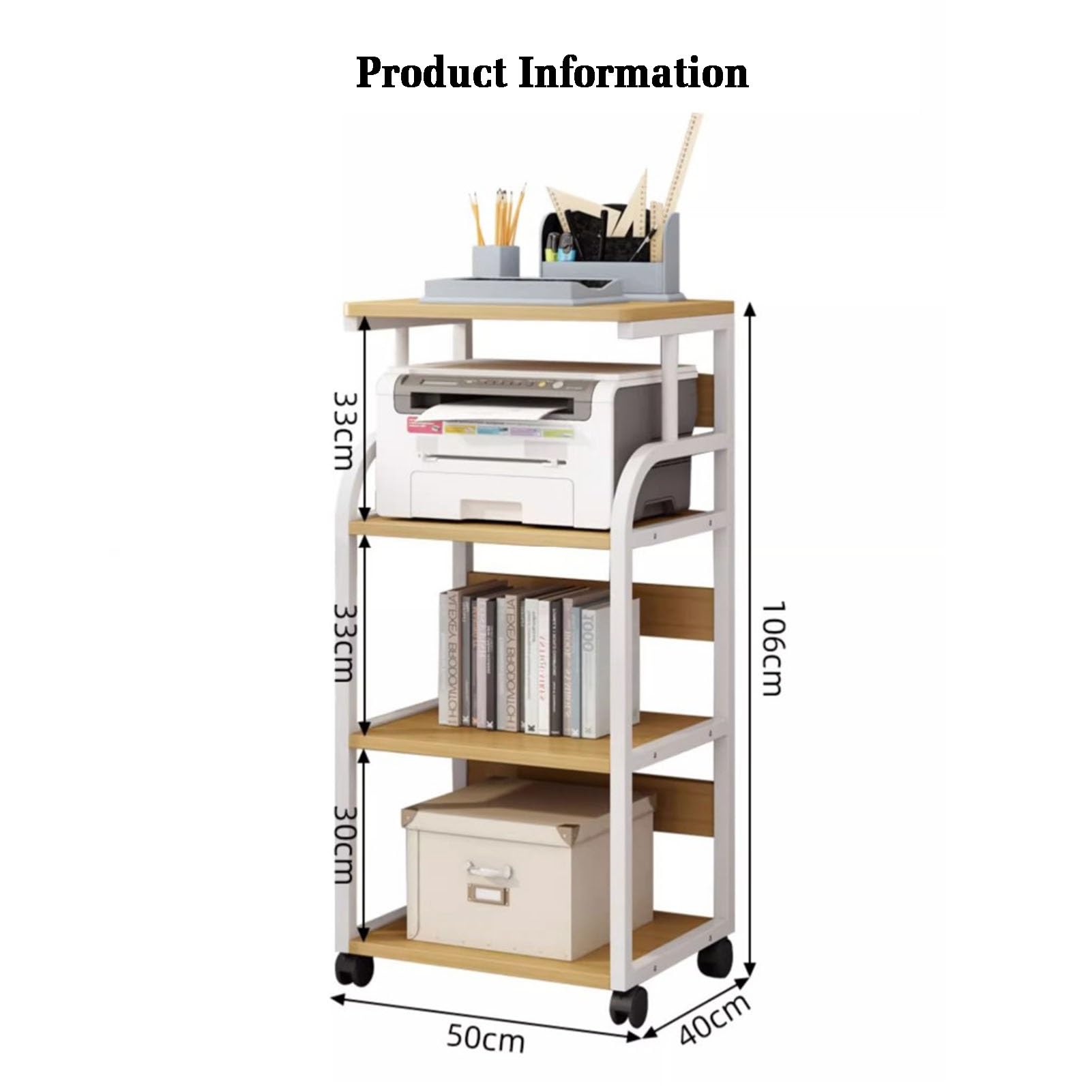 4-stufiger Druckerständer, AV-Medienschrankständer, Medienaufbewahrungsschrank, Mehrzweck-Home-Office-Organizer, Geeignet for Platzieren Verschiedener Maschinen Und Dateien (Color : White)