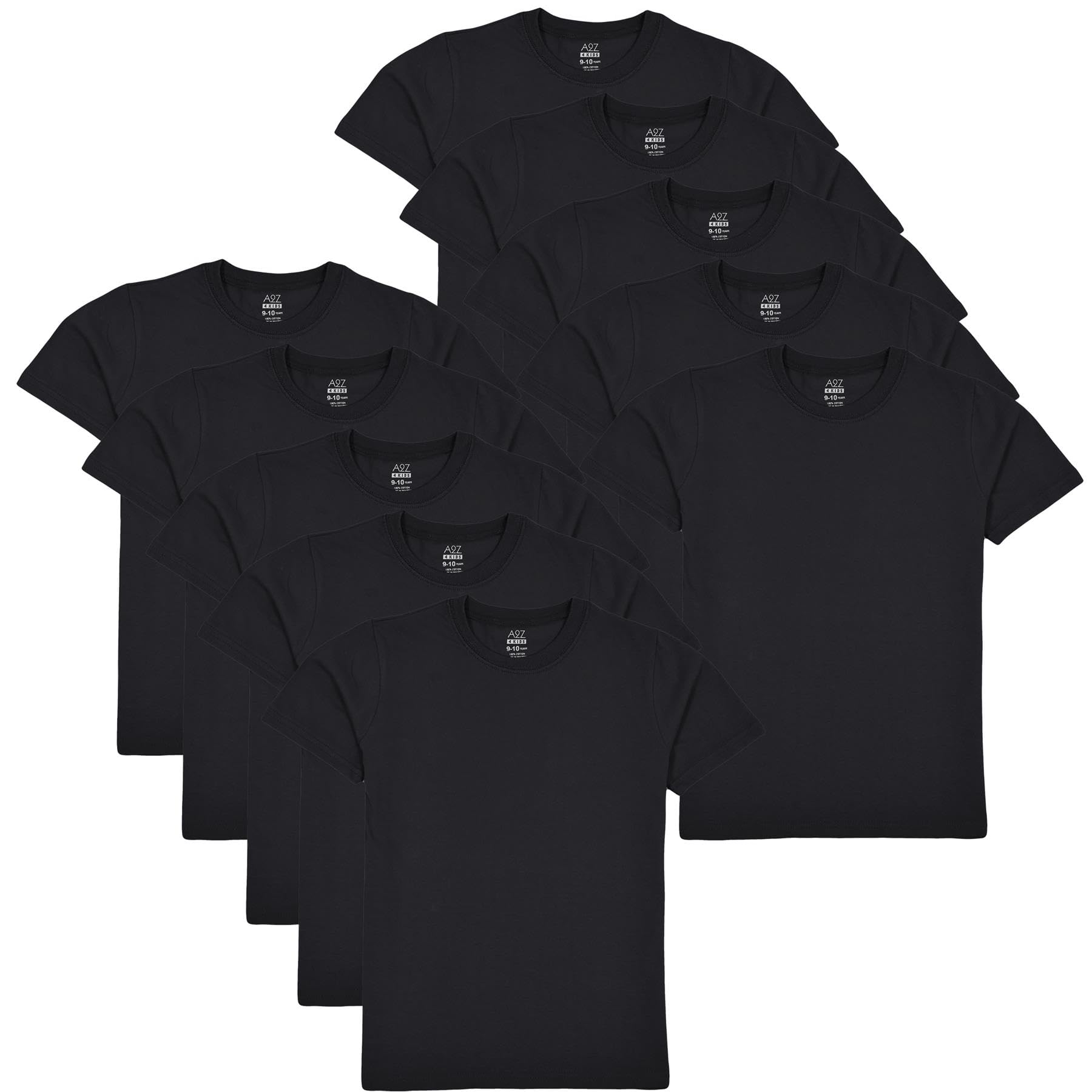 A2z 4 Kids Girls Black Pack Of 10 Kids Boys Plain T Shirt Soft Feel - T Shirt Pl 10 Pack 11-12