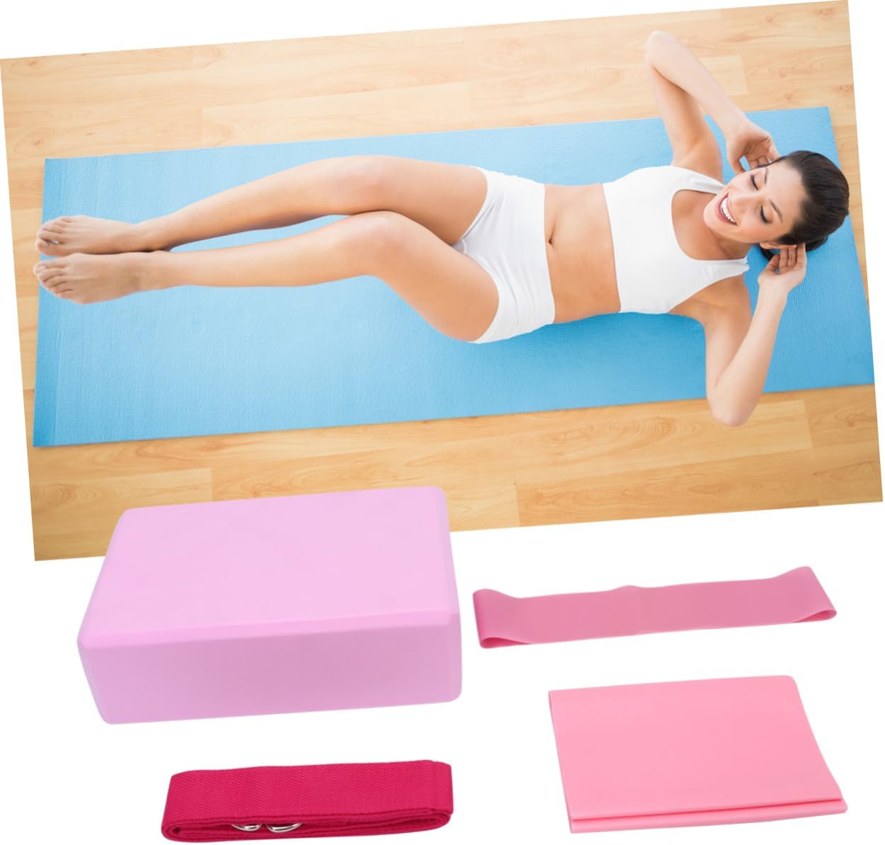 Yoga Tool Kit Yoga Block Latex Pull Towel Stretch Band Resistance Ring Carrying Strap for Home Exercise