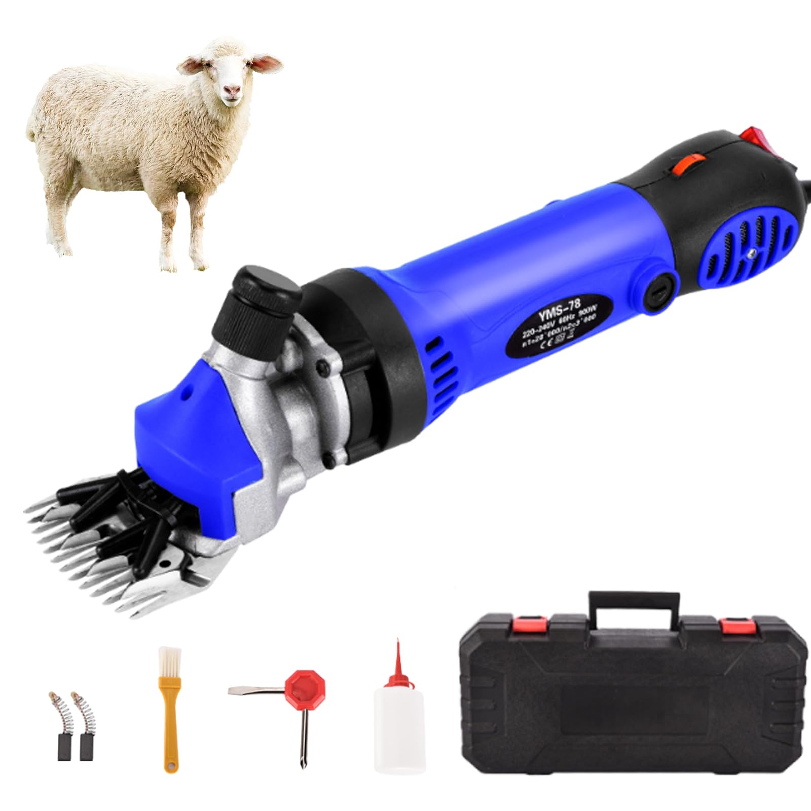 Potentes tijeras eléctricas para ovejas, esquiladoras para ovejas de 900 W, con cuchilla de 6 velocidades y 13 dientes, para afeitar lana de piel en ovejas, cabras, ganado vacuno y granja blue