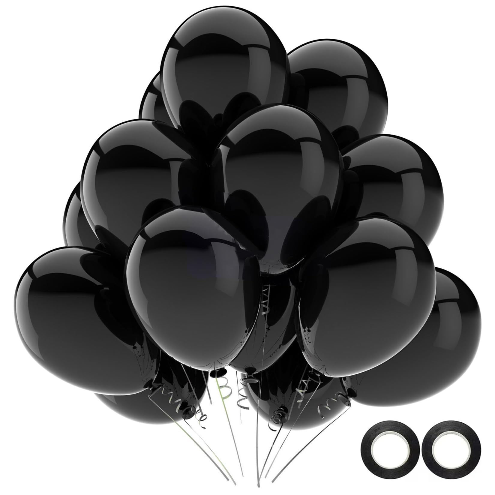 100 Stück Schwarze Luftballons,12 Zoll Schwarze Latex Party Ballons Helium Qualität für Gende Reveal,Geburtstag,Baby Shower,Hochzeit,Halloween oder Weihnachten Party Dekoration (mit schwarzem Band)
