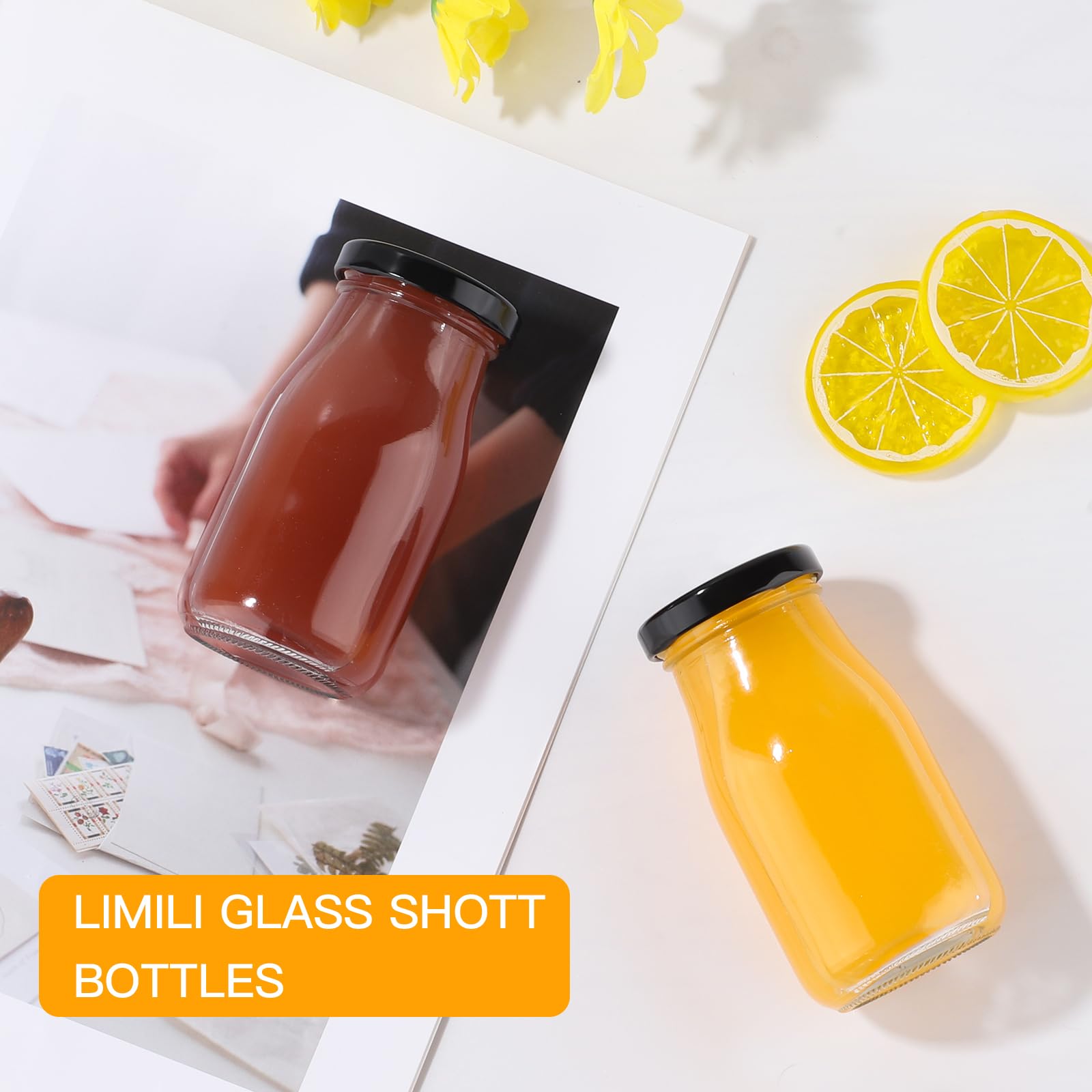 Botellas de licor de vidrio con tapa, reutilizables, 150 ml, botellas pequeñas de vidrio transparente para jugos, zumos de frutas, bebidas caseras, picnic