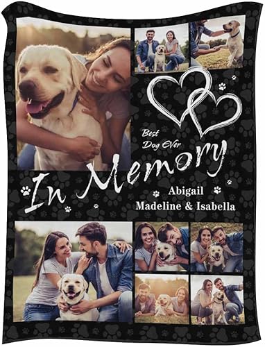 Miniatura 5 de Manta conmemorativa personalizada para perros con nombre por pérdida de perro, manta personalizada de collage de fotos, mantas de recuerdo de