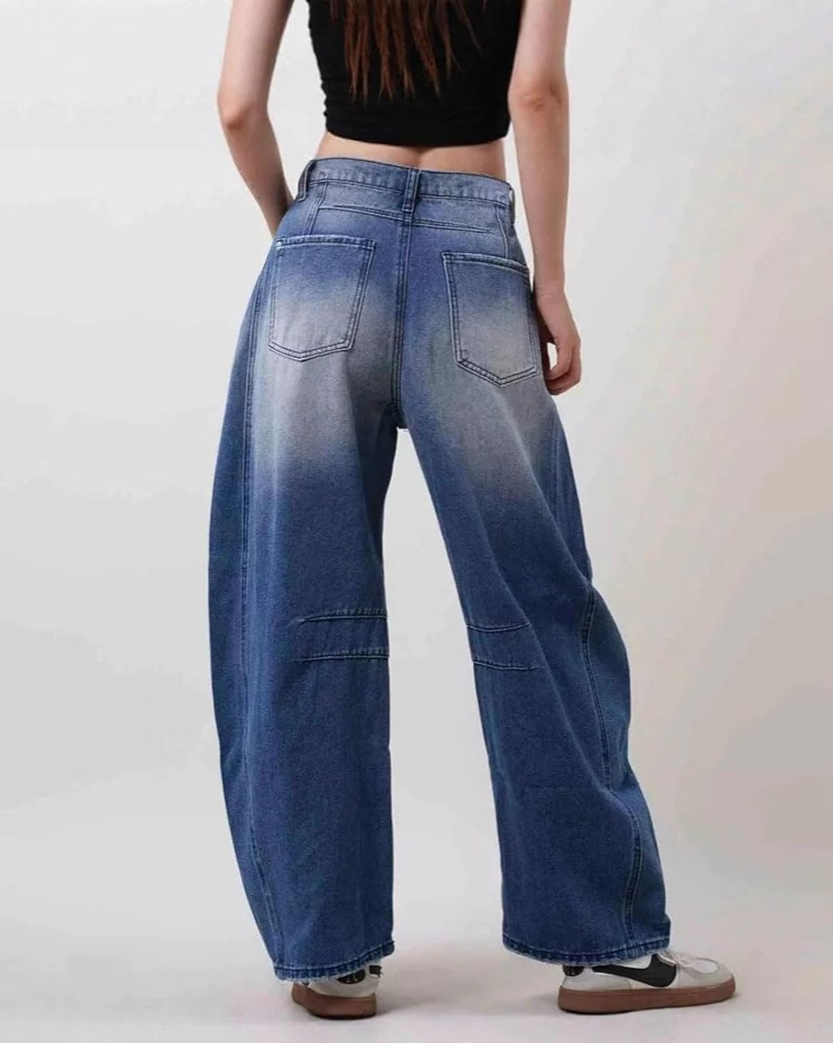 loveimgs Women Distressed Barrel Jeans Mid Rise Wide Leg Jeans Frayed Y2k Baggy Denim Pants Boyfriend Ankle Sweatpants Retro